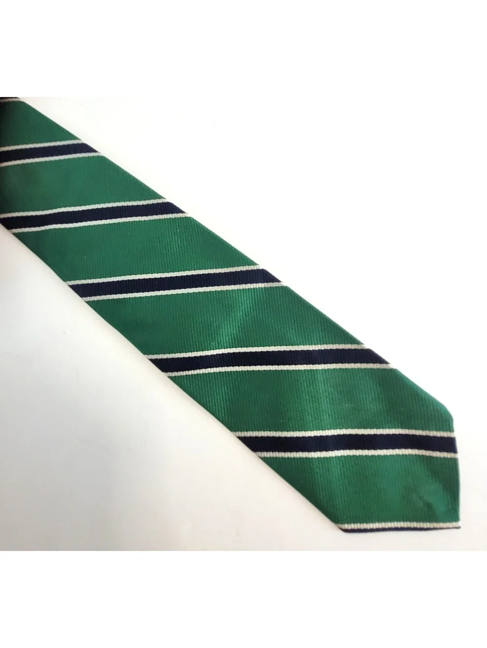 Robert Talbott for Young Man's Fancy San Francisco Skinny Tie Green Navy Stripe